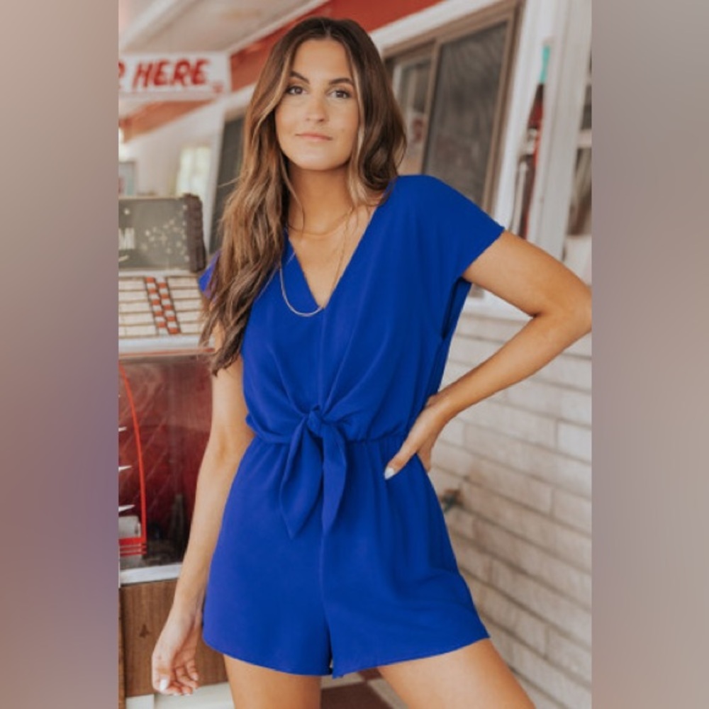 Magnolia Boutique Ultramarine Blue Front-Tying High Waisted Romper